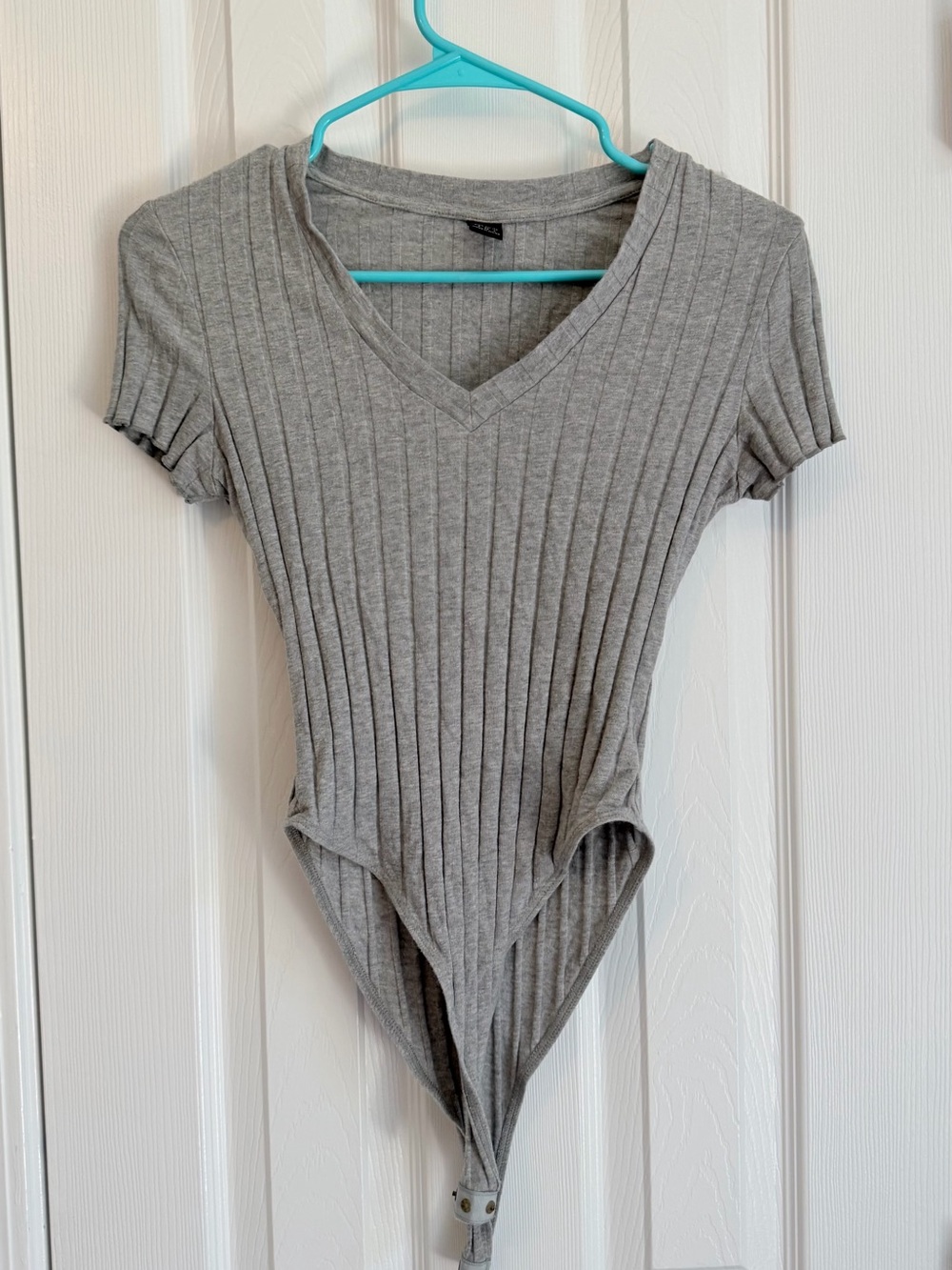 SHEIN Gray Ribbed V-Neck Short Sleeve Bodysuit